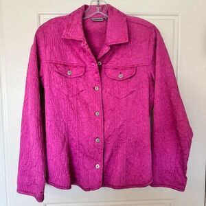 Chicos Blazer Jacket Women S Pink Textured Crinkled Rose Floral Buttoned
Stretch